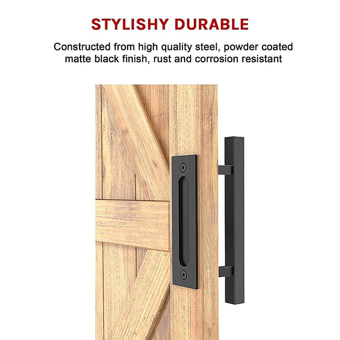 12" Square Pull and Flush Door Handle Set Black Barn Door Hardware