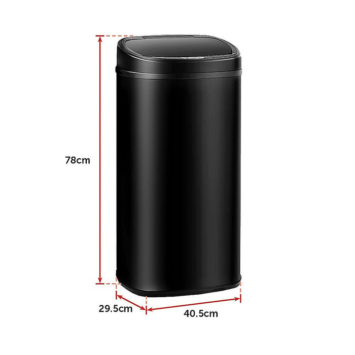 68L Motion Sensor Bin Automatic Stainless Steel Kitchen Rubbish Trash - Black