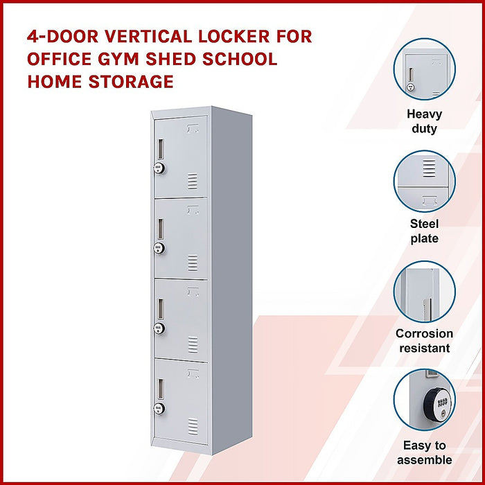 4-Door Vertical Locker for Office Gym Shed School Home Storage