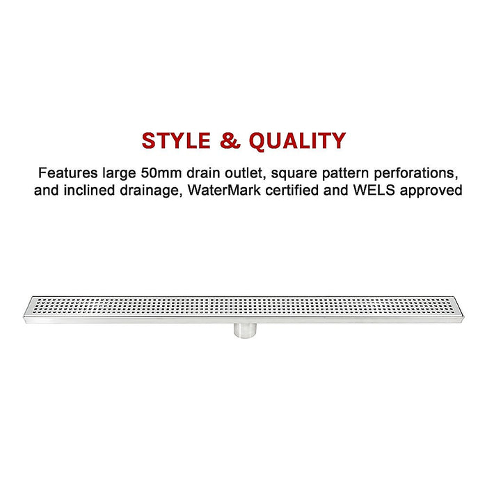 800mm Bathroom Shower Stainless Steel Grate Drain w/Centre outlet Floor Waste