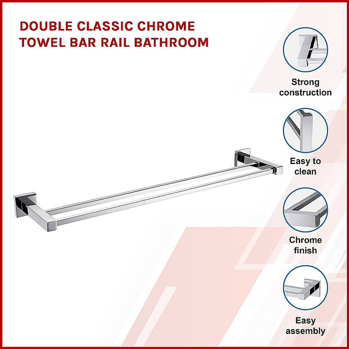 Double Classic Chrome Towel Bar Rail Bathroom