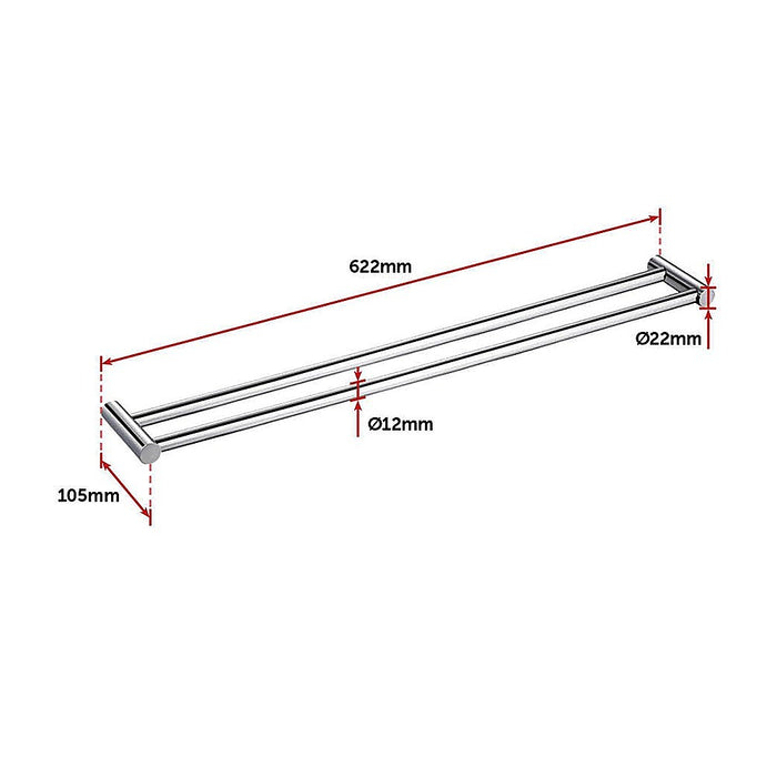 Double Towel Rail Grade 304 Stainless Steel 620mm