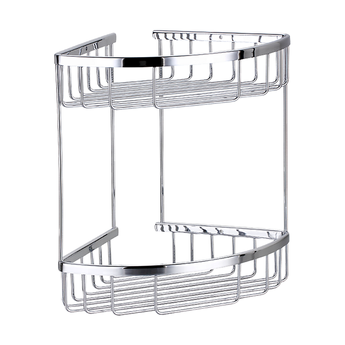 2-Tier Corner Bathroom Basket Shelf Rail Rack