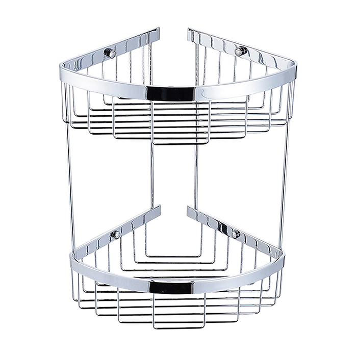 2-Tier Corner Bathroom Basket Shelf Rail Rack