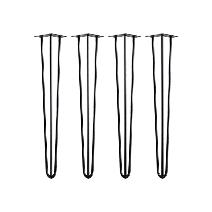 Set of 4 Industrial 3-Rod Retro Hairpin Table Legs 12mm Steel Bench Desk - 71cm Black