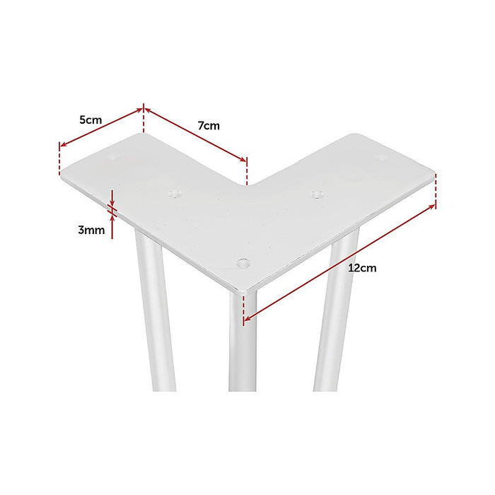 Set of 4 Industrial 3-Rod Retro Hairpin Table Legs 12mm Steel Bench Desk - 71cm White