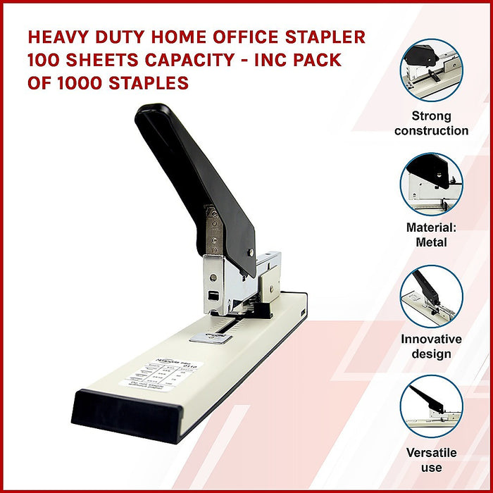 Heavy Duty Home Office Stapler 100 sheets capacity - Inc Pack of 1000 staples