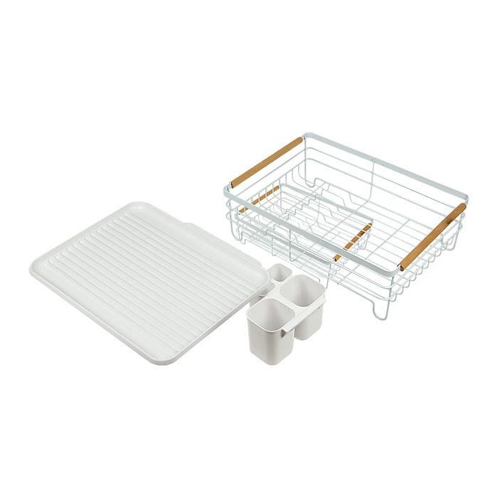 Metal Dish Drying Rack Drainboard Holder Tray Kitchen Plates Cutlery Wood Handle