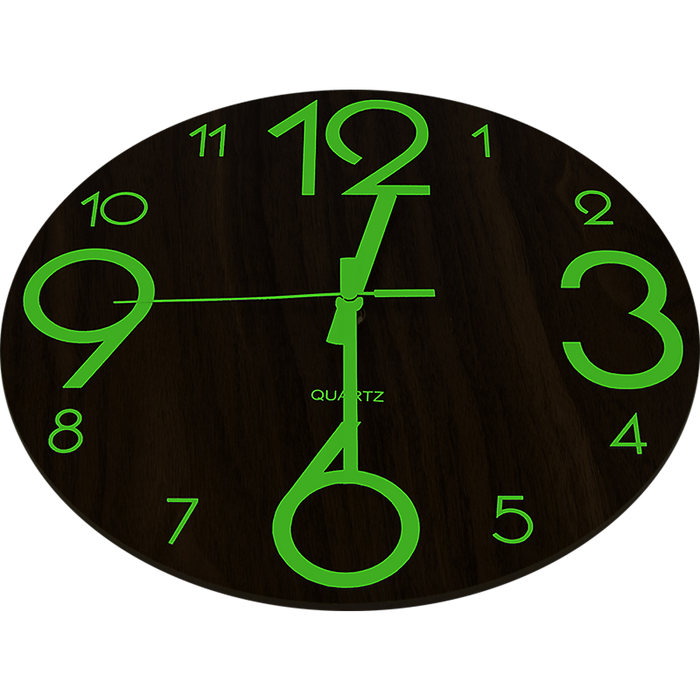 Glow In Dark Wall Clock Luminous Quartz Wooden Non Ticking Home Decor 12''/30cm