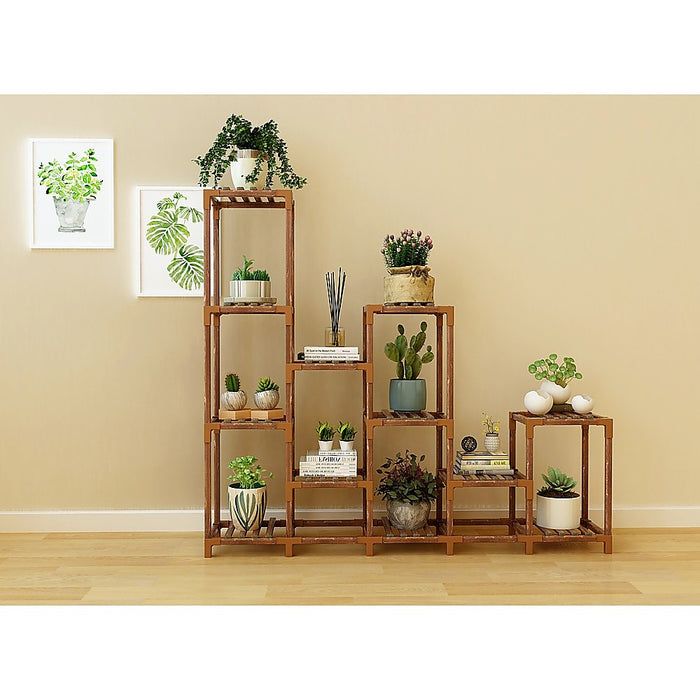 Indoor Outdoor Garden Plant Stand Planter Flower Pot Shelf Wooden Shelving - 12 Shelves