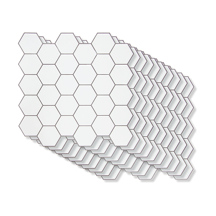 Tiles 3D Peel and Stick Wall Tile Hexagon White (30cm x 30cm x 10 sheets)