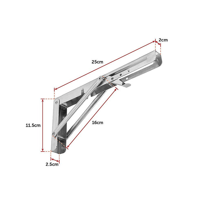 2x 10" Stainless Steel Folding Table Bracket Shelf Bench 50kg Load Heavy Duty