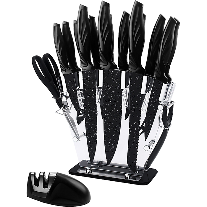 Kitchen 17 Pc Knife Set w/ Block & Sharpener Chef Bread Steak Knives