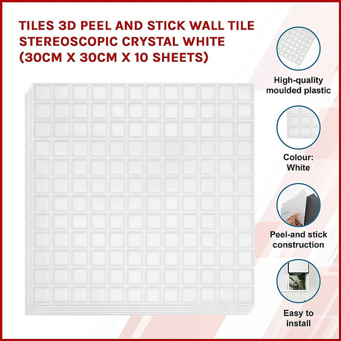 Tiles 3D Peel and Stick Wall Tile Stereoscopic Crystal White 10 Sheets