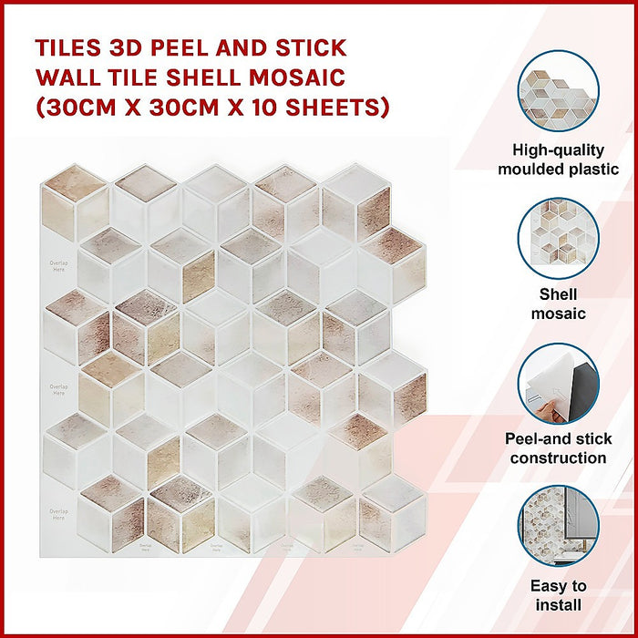 Tiles 3D Peel and Stick Wall Tile Shell Mosaic 10 Sheets