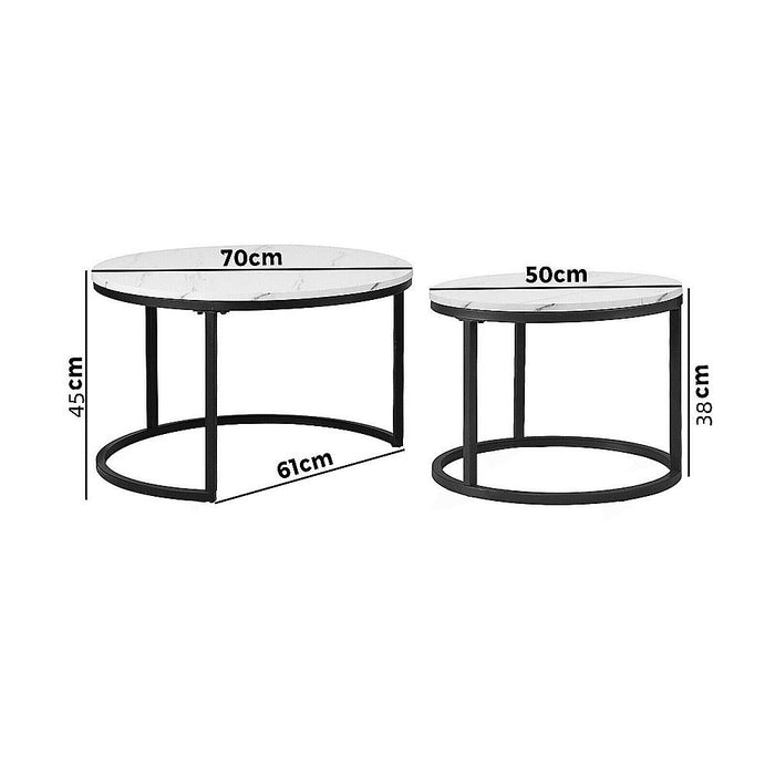 Set of 2 Coffee Table Round Marble Nesting Side End Table Furniture