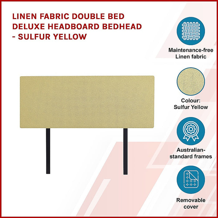 Linen Fabric Double Bed Deluxe Headboard Bedhead - Sulfur Yellow