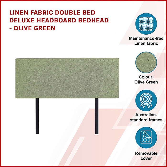 Linen Fabric Double Bed Deluxe Headboard Bedhead - Olive Green