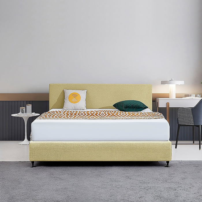 Linen Fabric King Bed Deluxe Headboard Bedhead - Sulfur Yellow