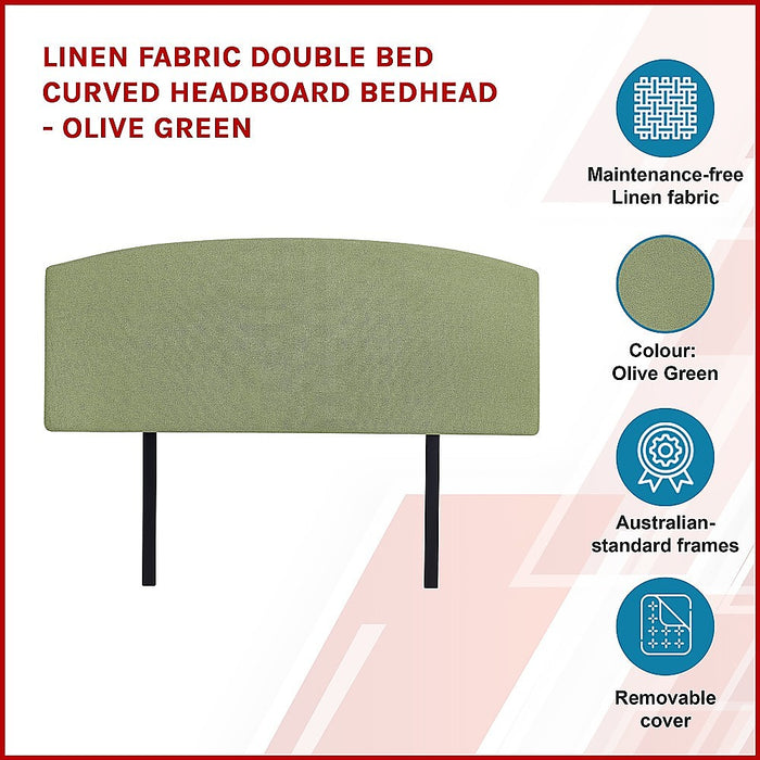 Linen Fabric Double Bed Curved Headboard Bedhead - Olive Green