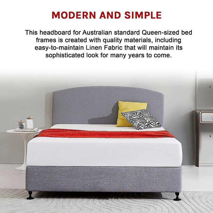 Linen Fabric Queen Bed Curved Headboard Bedhead - Slate Ash