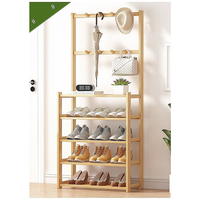 Large Wooden 5 Tiers Hat Coat Stand Clothes Shoe Rack Hanger Hooks Shelf Storage