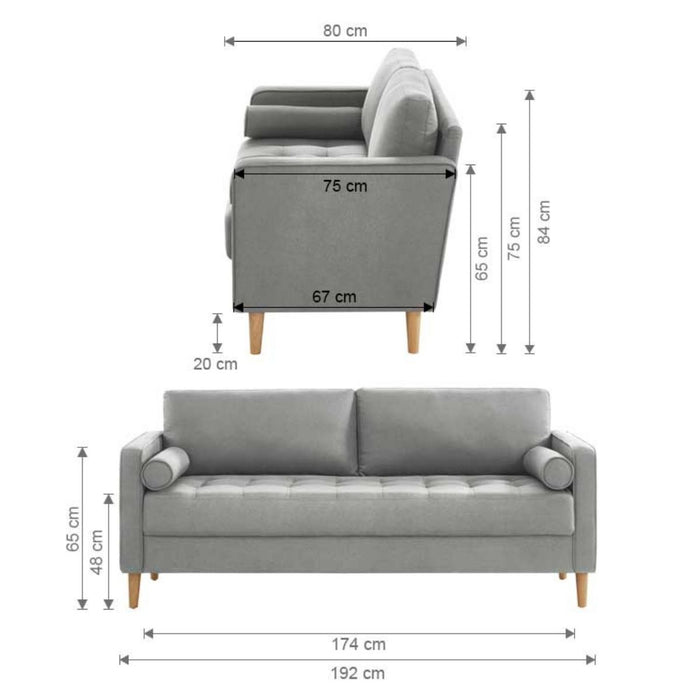 Cassandra 3 Seater Sofa Couch Light Grey