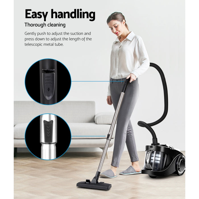 Devanti Vacuum Cleaner Bagless Cyclone Cyclonic Vac Home Office Car 2200W Black