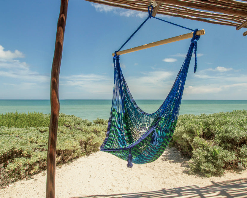 Mayan Legacy Extra Large Outdoor Cotton Mexican Hammock Chair in Caribe Colour