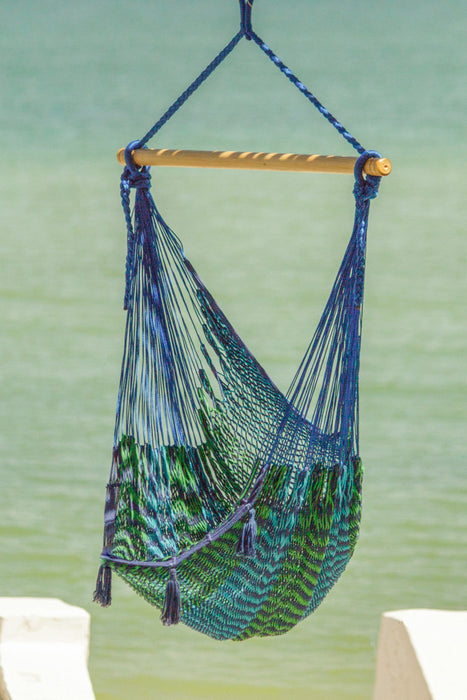 Mayan Legacy Extra Large Outdoor Cotton Mexican Hammock Chair in Caribe Colour